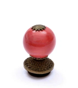 19C Chinese Gilt Brass & Pink Fuchsia Peking Glass Mandarin Hat Finial Button - Picture 1 of 10