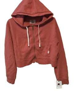 $60 NWT Champion Hooded Crop Comfort Wash Full Zip Hoodie Picante Pink Large - Picture 1 of 6