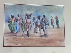 GEORGE MOYO SÜDAFRIKANISCHER KÜNSTLER ORIGINAL AQUARELL GEMÄLDE GERAHMT 19 ZOLL X 15 ZOLL - Bild 1 von 5