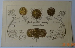 Ansichtskarte Motiv Geld & Münzen Deutsches Reich um 1907 Neujahr U86 - Bild 1 von 2