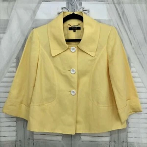 Alex Marie Size 6 Linen Solid Yellow Blazer 3 Button Jacket Career Pockets B31 - Picture 1 of 10