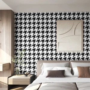 9.5M Geometry Houndstooth Black White Waterproof Textured PVC Wallpaper Roll - Picture 1 of 6