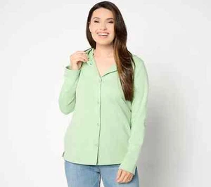 Denim & Co. Beach French Terry Roll Tab Sleeve Hooded Jacket A643843 - Picture 1 of 5