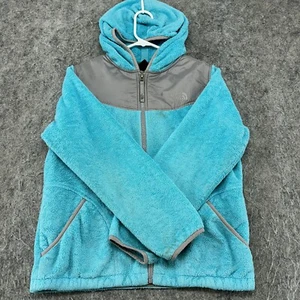 North Face Sweater Girls Extra Large Blue Gray Full Zip Deep Pile Fleece Hoodie - Picture 1 of 11