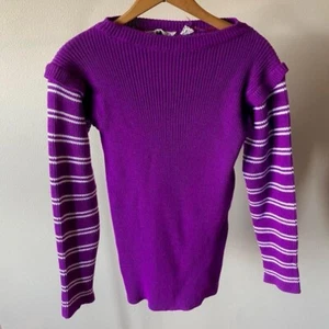 Purple White Knit Acrylic 1970s Womens Sweater Pullover Hippie Small - Picture 1 of 4