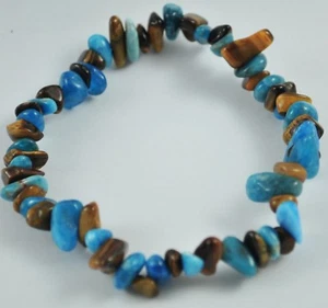 BLUE APATITE AND TIGER EYE CHIP BEAD BRACELET - APPETITE SUPPRESSION, OBSESSIONS - Picture 1 of 4