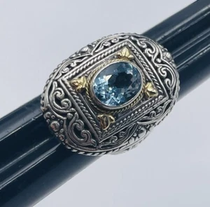 Phillip Gavriel Sterling Silver 18k Gold & Blue Topaz Ring Size 7.5 - Picture 1 of 7
