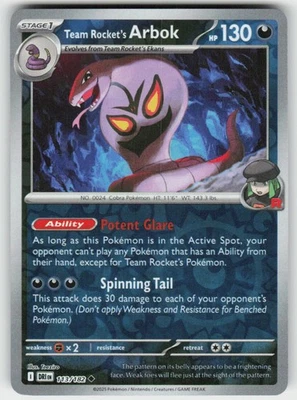 Team Rocket's Arbok 113/182 Uncommon Reverse Holo SV10: Destined Rivals NM - Image 1 of 2