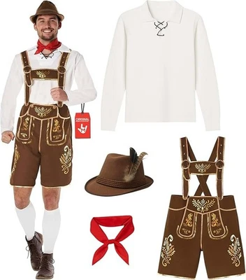 Hombre Alemán Lederhosen Disfraz Adulto Bávaro Cerveza Hombre Oktoberfest Halloween Foto 1 de 4