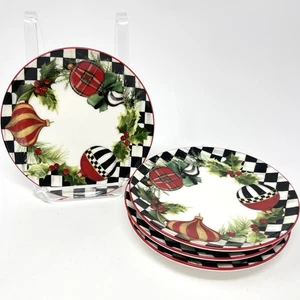 NWT Mackenzie Childs Deck The Halls Appetizer Plates 5.5" Set of 4 Christmas - Picture 1 of 4