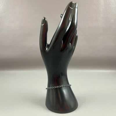 Brazalete Tenis Vintage Azul Estrás Tono Dorado Cerrado Trasero 6.25" Foto 1 de 4