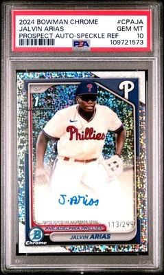 2024 BOWMAN CHROME PROSPECT AUTO #CPAJA JALVIN ARIAS SPECKLE AUTO PSA 10! 💎  - Image 1 of 3