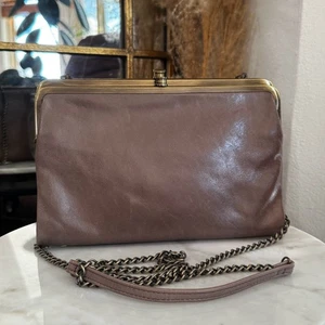 Portafoglio Hobo Leanne in pelle tortora pieghevole Kisslock pochette borsa a tracolla borsa - Foto 1 di 12
