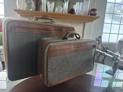VTG Hartmann Luggage Tweed Leather Suitcase 2PC Set 24x18x9 and 21x12x8” - Image 1 of 4