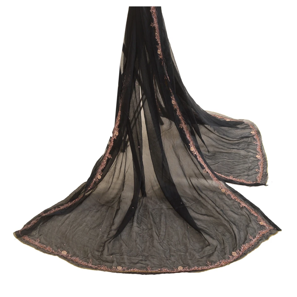 Velo Zari Zardozi Sanskriti Vintage Dupatta Estola Larga Gasa Negro Cuentas a Mano Foto 1 de 4