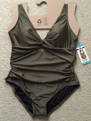 NUEVO CON ETIQUETAS DKNY Traje de baño de una pieza con recorte torcido verde brillante para mujer - 2X Foto 1 de 4
