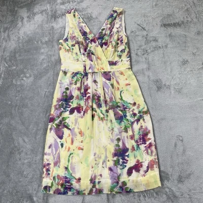 Banana Republic Silk Dress Womens Sz 4 Yellow Abstract Sleeveless Classic Easter - Image 1 of 4
