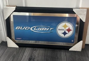 NFL Pittsburgh Steelers Bud Light Bier Spiegel Bar Man Cave 27” x 15” Vintage Neu - Bild 1 von 7