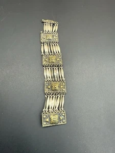 Vintage Mayan Mexico Silver Tone Panel Bar Bracelet 7” Weight 42 Grams Alpaca - Picture 1 of 12