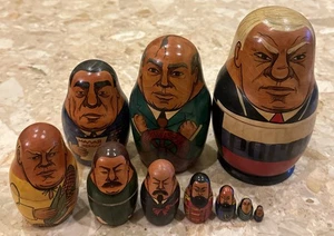 Handpainted Russian Federation USSR Soviet Dictators Matryoshka 10 Nesting Dolls - Picture 1 of 6