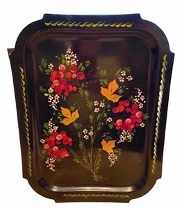 Vintage 80er Sowjetisch Russisch UdSSR Handbemalt Floral Metall Serviertablett - Bild 1 von 8