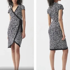 Joseph Ribkoff Faux Wrap Dress 8 Black White Zebra Print Knee Length New $236 - Picture 1 of 7