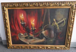 FRAMED LLOYD GARRISON ORIGINAL OIL PORTRAIT OF CANDELABRA KNIGHTS SWORD ARMOR - Picture 1 of 6