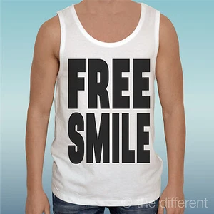 CANOTTA T-SHIRT " FREE SMILE SORRISI GRATIS " CANOTTIERA ROAD TO HAPPINESS - Picture 1 of 1