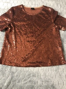 Blusa Top Elegante Lentejuelas Vintage Para Mujer Talla Pequeña Marrón Brillo - Imagen 1 de 7