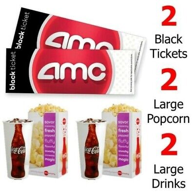 AMC Theaters 2 Black Tickets 2 Large Popcorn & 2 Drinks Voucher 15 MIN DELIVERY⚡ • 21.88$