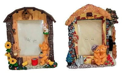 Pair Of Resin Bears Picture Frames For Kids Room Decor Small Chip 5½" x 7½" - Image 1 of 4