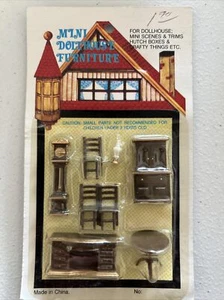 Vintage Mini Dollhouse Furniture 9 Piece Dining Room Set 1:48 Size Plastic NOS - Picture 1 of 7
