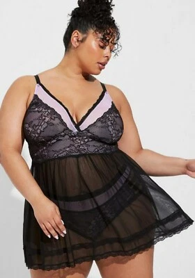 Torrid Gorgeous Boudoir Lace & Mesh Plunge Babydoll Lingerie Plus Size 2X, 18/20 - Image 1 of 4