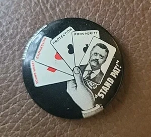 Vtg "STAND PAT!" Theodore Teddy Roosevelt Pinback Button Repro 1968 Abbot Presid - Picture 1 of 4