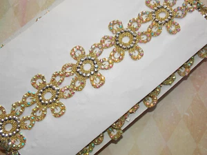 1m 4.5cm Perla Oro Cristal India Trenza Cuentas Encaje Nupcial Boda Ribete - Imagen 1 de 1