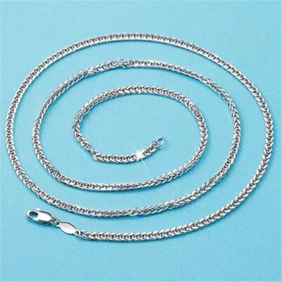 PT950 Pure Platinum 950 Chain 1.2mm-3.5mm Lucky Wheat Link Necklace 16-24inch - Image 1 of 4