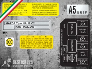 Kit adesivi etichette restauro Mazda MX5 NA eunos vano motore miata warning - Picture 1 of 1