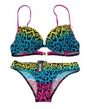 Just Cavalli Womens Neon Animal Print Underwire Beachwear Set Multicolor L & M