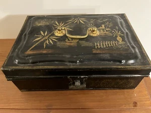 Antique Spice Box Toleware Tin Box w 6 Jars w Lids - Picture 1 of 18