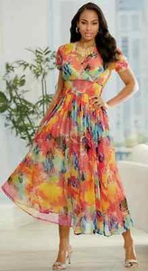 Size XL Ashro Pink Orange Tie Die Multi Summer Church Cruise Lavita Dress - Picture 1 of 4