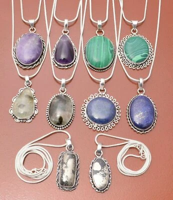 Colgante al por mayor con cadena enchapado en plata de ley 925 de prehnita y mezcla de piedras preciosas Foto 1 de 3