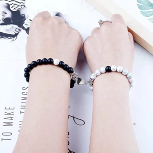 Magnet Couple Bracelets Romantic Heart Matching Lovers Stone Beads Bracelet Gift - Picture 1 of 14