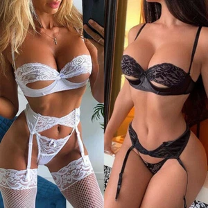 Set reggiseno donna pizzo biancheria intima sexy babydoll pigiama perizoma perizoma - Foto 1 di 11