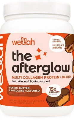 Wellah The Afterglow Multi Collagen Protein + Beauty (Chocolate com manteiga de amendoim) - Imagem 1 de 4