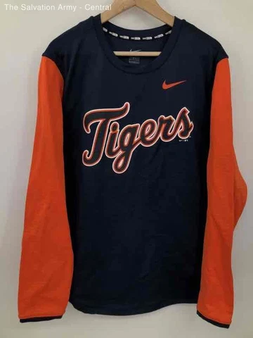 Nike Mens Blue Orange Detroit Tigers Crew Neck Baseball MLB T-Shirt Size Large Cover