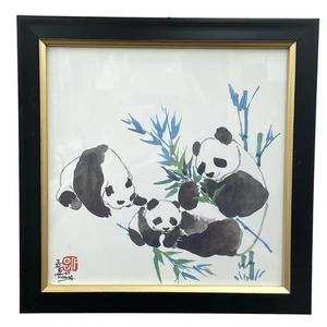 Original Daniel Wang Watercolor Pandas Hawaii The Deaf Artist - Picture 1 of 10