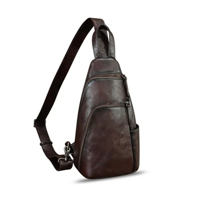 Bolso Silng de Cuero Genuino para Hombres y Mujeres Mochila Bandolera de Cuero Vintage Pu... Foto 1 de 4