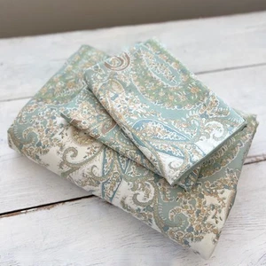 Set of 3 Pottery Barn QUEEN Duvet Cover & 2 STANDARD Shams Colette Paisley Green - Picture 1 of 13