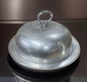 Vintage Buenilum Aluminum Butter Dish w/ Lid USA Made Dome Cover Beaded Handle - Picture 1 of 14