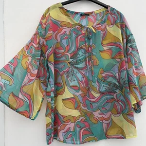 Sisley Blouse Size L (UK14) Colourful Psychedelic Floaty Sheer Festival - Imagen 1 de 8